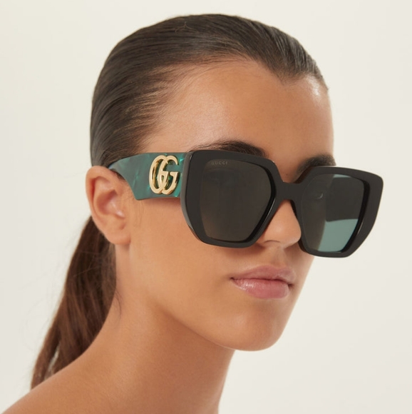 NEW GUCCI OVERSIZED WOMEN'S SUNGLASSES GG0956S 001 BLACK GREEN GUCCI EYE… - Picture 3 of 11